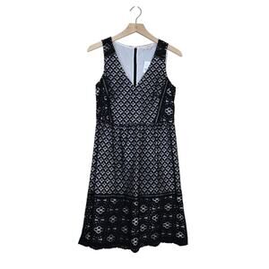 LOFT Womens 6 Lace Overlay Black White Sleeveless V-Neck Dress NEW